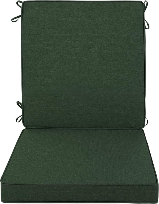 Outdoor Chair Cushions, Water-Resistant & Fade-Resistant, Patio Furniture Lawn Dining Chair Seat Replacement with Mid Back, Ties Zipper, Removable Cover, 18 x 16.5 Inch, Set of 1, Olive Green