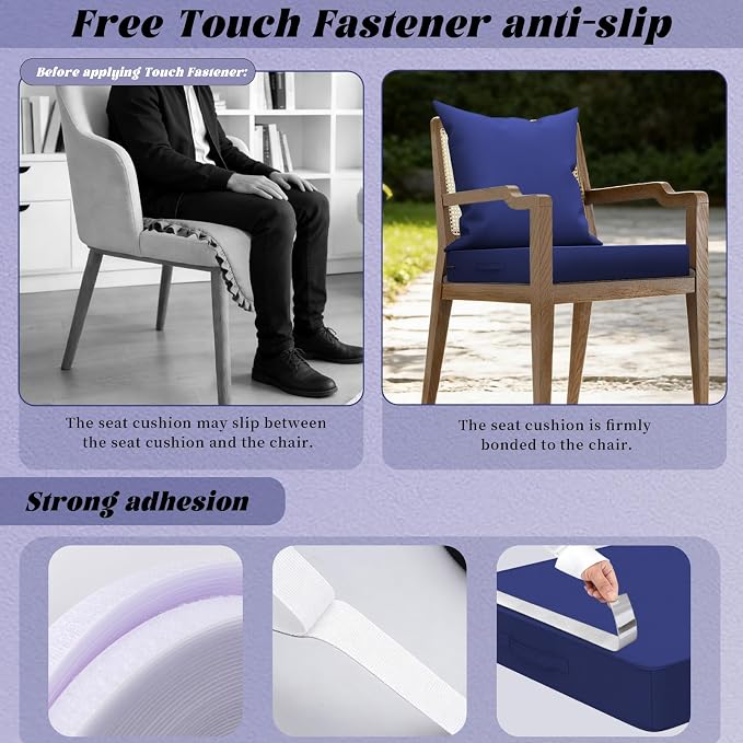 Patio Chair Cushions with Two Replaceable Cover Sets 24x24 Inch , Waterproof Fade Resistant Outdoor Cushions for Patio Furniture, Edge Binding Design with Handle, Adjustable Straps & Hidden Zipper