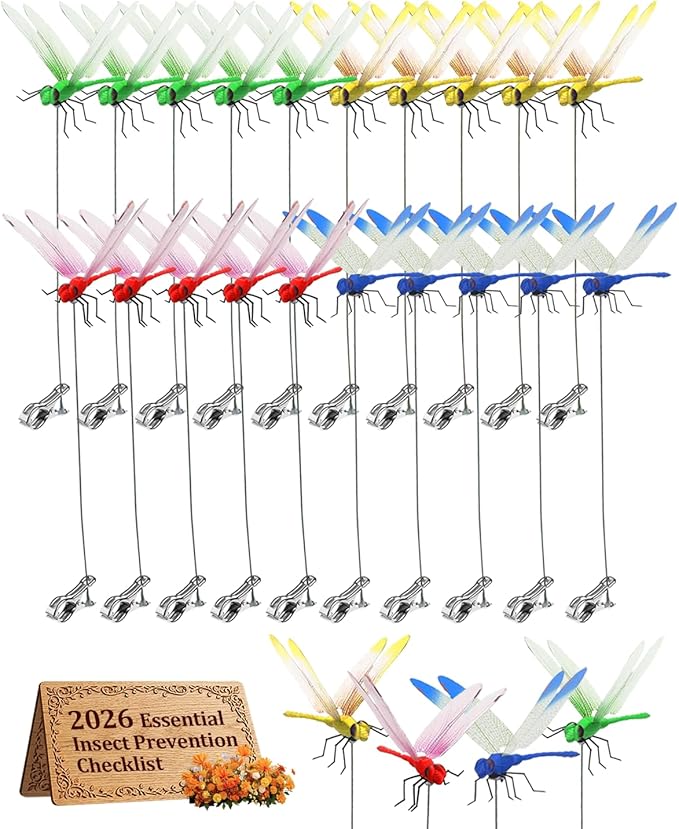 20Pcs Dragonfly Dragon Fly Clips for Bugs Repellent Decor 3D Garden Outdoor Flying Butterflies Decorations Fake to Keep Away Metal Bamboo Stakes Decorative Yard Ornaments Hat Golf Moving (20pcs)