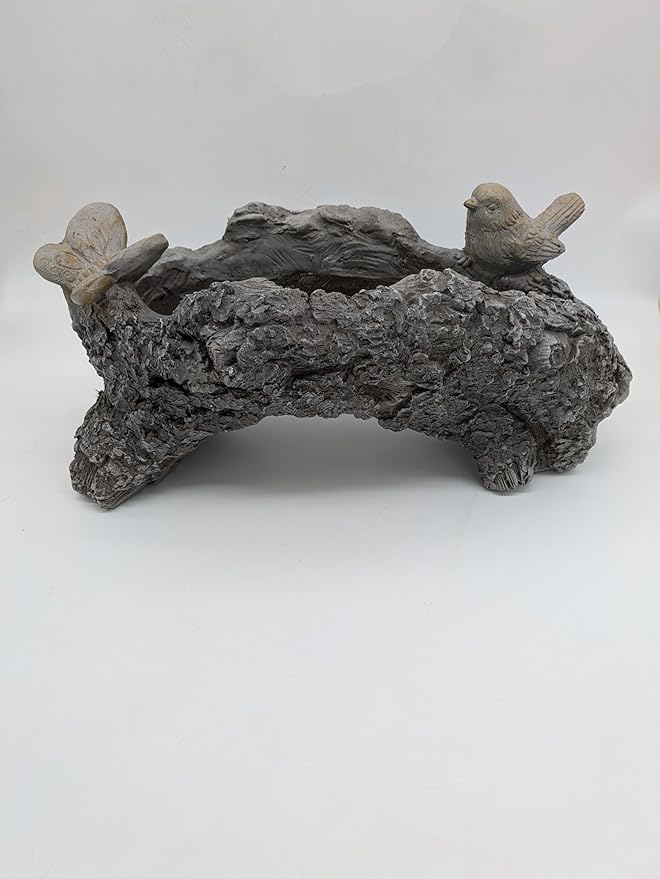 Esschert Design Bird and Butterfly Log Planter, Faux Wood