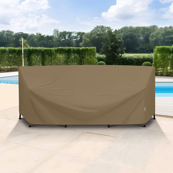 SunPatio Outdoor Sectional Sofa Cover, Heavy Duty Waterproof Curved Furniture Couch Cover 120 Inch, Fade Resistant with Sealed Seam, 120"(back)/82"(front)L x 36"W x 38"/24"H, Taupe