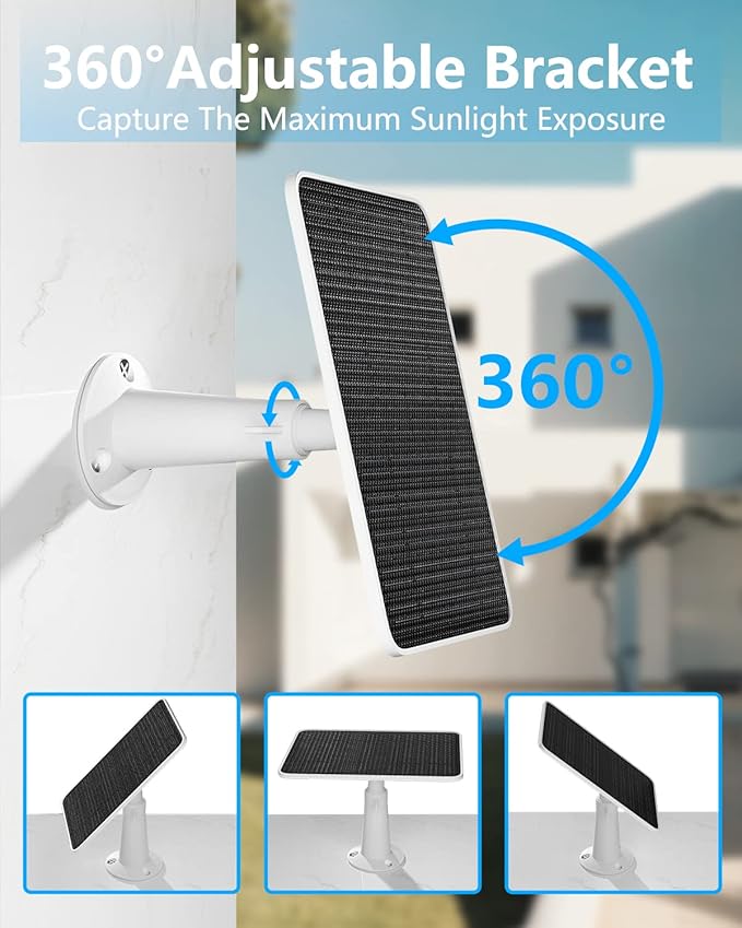 Solar Panel for Security Camera, 5W Solar Panel Charger Compatible with Eufycam 3/3C/2/2 Pro/2C/2C Pro/E/E20/E40/L20/L40/Solo/SoloCam Spotlight, Micro USB&USB-C Port IP65 Waterproof 10ft Cable, 1 Pack