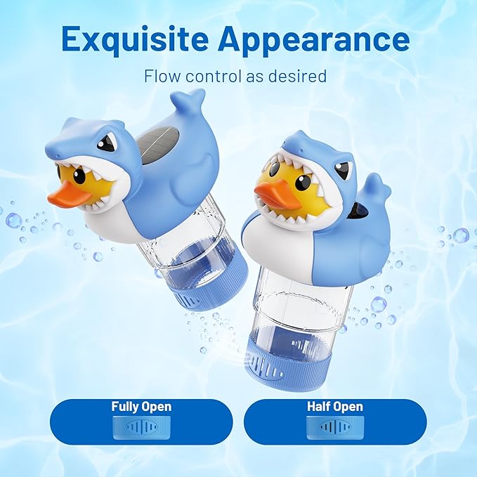 Doli Yearning Solar Pool Chlorine Floater for 3inch Tablets, Duck-Shark Chlorine Tablet Floater with Light, Auto Light up at Night for Pool, Hot Tub