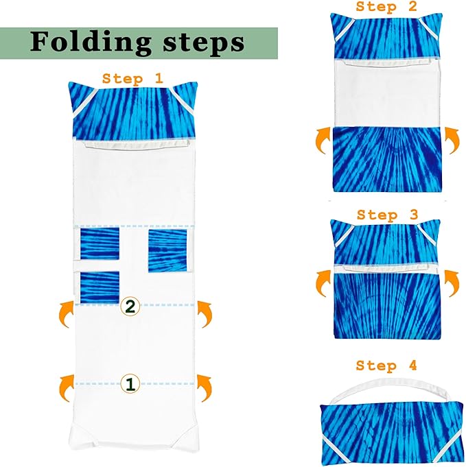 Beach Chair Cover with Side Pockets (1Pc), Thick and Quick Dry Lounge Chair Towel Cover for Sun Lounger Pool Sunbathing Garden Beach Hotel, No Sliding,Blue Tie Dye
