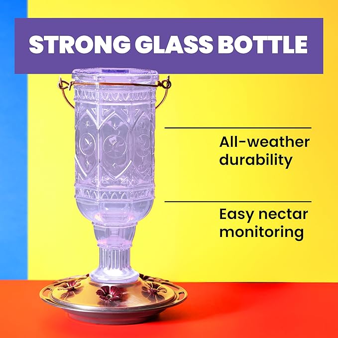 More Birds Amethyst Jewel Hummingbird Feeder - 77IN - 20 Fl Oz Nectar Capacity - Hummingbird Feeder for Outdoors - Feed 5 Hummingbirds - Vintage Design - Bird Backyard DÃcor