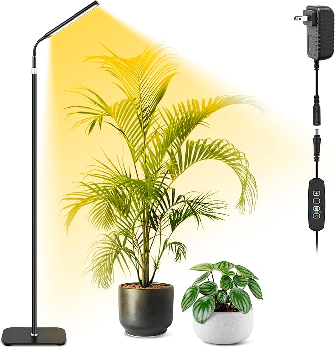 Plant Light for Indoor Growing, Full Spectrum Dual Heads Grow Light, 66.5in Extendable Stand,144 LEDs,10-Level Dimmable, Auto Timer, Adjustable Gooseneck Floor Lamp for Tall Large Plants