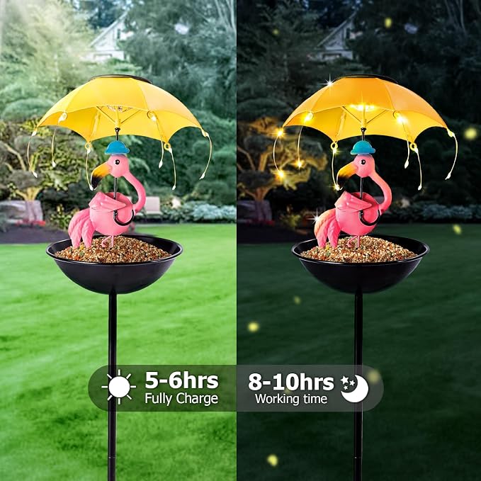 Solar-Powered Bird Feeder with LED Flamingo Light - Vibrant Garden Decor, Weatherproof Fun Feeding Device (Flamingo)