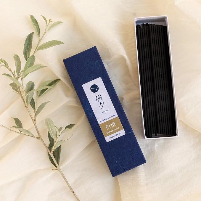Asayu Japan Sandalwood Incense Sticks - Low Smoke Japanese Incense, 20g (35-40 Sticks), Made in Japan, Smokeless for Less Irritation and Non-Toxic, for Meditation, Relaxation & Home Fragrance