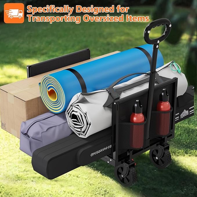YACONA 3 in 1 Wagons Carts Foldable, 360LBS Lightweight Wagon with All Terrain Wheels, Collapsible Wagon Cart for Grocery, Camping, Beach, Garden & Sports