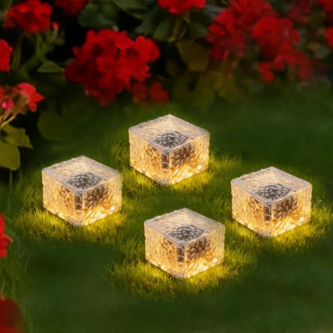 Wokyo 4 Packs Solar Brick Lights Outdoor Waterproof Landscape Path Light LED Rock Lights for Patio, Yard, Walkway, Pathway Decor 2.8x2.8 inch (Small - Warm White)