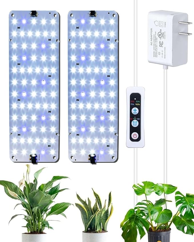 DOMMIA Panel Grow Light for Indoor Plants, 20W Ultra-Thin Full Spectrum LED Grow Light for Shelf & Cabinet, Dimmable with 6/12/16H Timer, Bluish White, 2-Pack