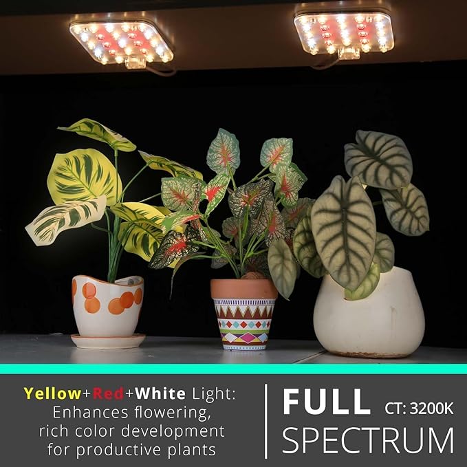 DOMMIA Full Spectrum LED Grow Light for Indoor Plants, 2 Panels 10W with 6/12/16h Timer Dimmable Plant Lights for Flower Veg Plant Growth USB, Warm White, 2-Pack