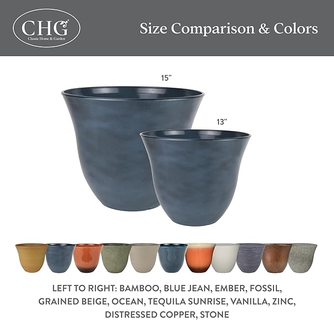Classic Home and Garden Honeysuckle Resin Planters - Lightweight Indoor & Outdoor Plant Pots - UV-Resistant Plastic Flower Pots - Pot Planters for Flowers & Herbs (15" Distressed Copper)