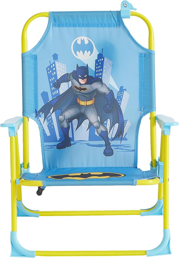 Batman Kids Outdoor Folding Beach Chair with Umbrella,Portable Camp Chair for Ages 3+, Lightweight & Compact for Beach, Camping, and Backyard