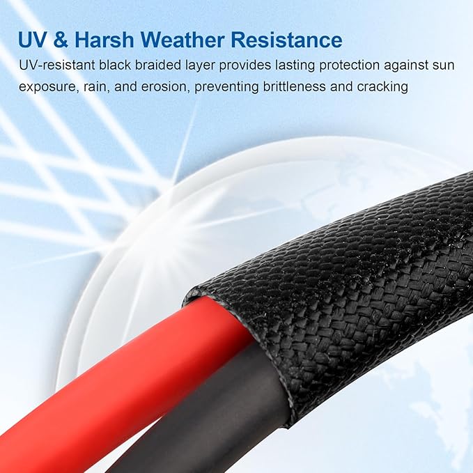 10AWG Solar Cable - 50FT Solar Panel Extension Cord 10 Gauge PV Wire with Flame Retardant Protective Sleeving Female & Male Waterproof Connector for RV, Photovoltaic Systems, Solar Panels (50 Feet)