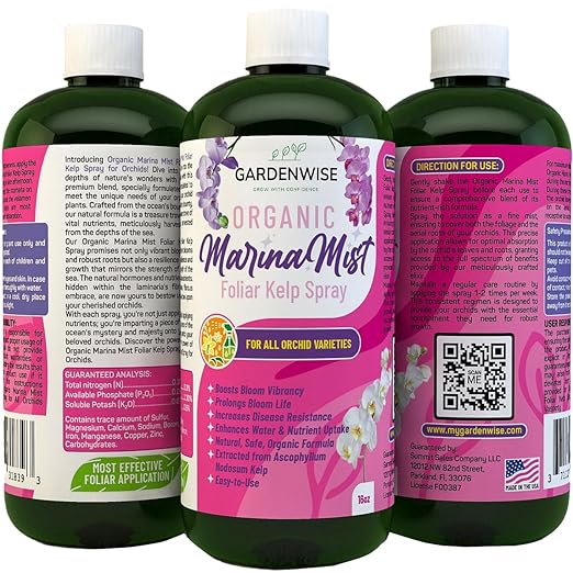 Gardenwise Marina Mist Orchid Fertilizer for Blooming - Orchid Plant Food Mist - Liquid Seaweed Extract for Plants - Orchid Care - Abono para Orquideas (16 oz)