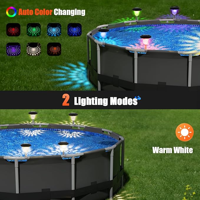 BITIWEND Solar Pool Lights for Framed Above Ground Pools, 4 Pack RGB Lights Waterproof Swimming Pool Accessories Lights, for Outdoor Pool Yard Garden Decoration Night Light