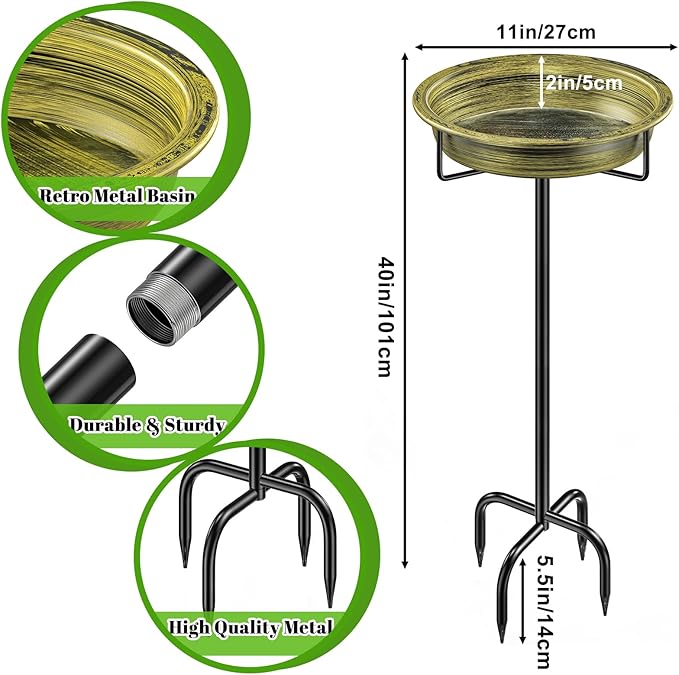 Freestanding Birdbaths Bowl Outdoor, Standing Garden Bird Bath Bird Feeder Bowl, Detachable Decoration Spa Birdfeeder for Garden Patio Yard Lawn (Retro Gold)