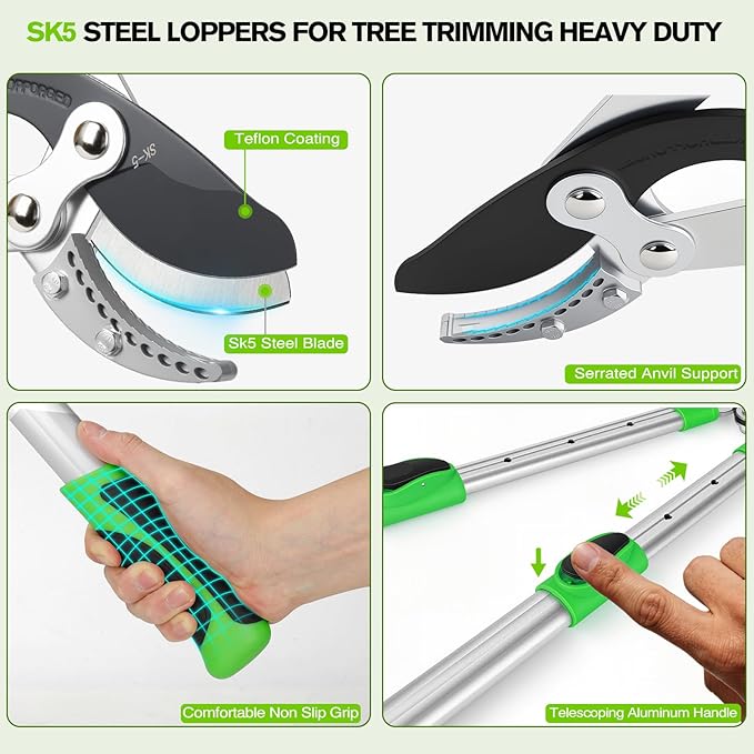 Loppers for Tree Trimming Heavy Duty 28-38" SK5 Steel Anvil Loppers With Extendable Aluminum Handle & Pruning Shears Set Tree Branch Cutter Up To 1.5-2"Diameter Trimmer Tools for Garden Yard Branches