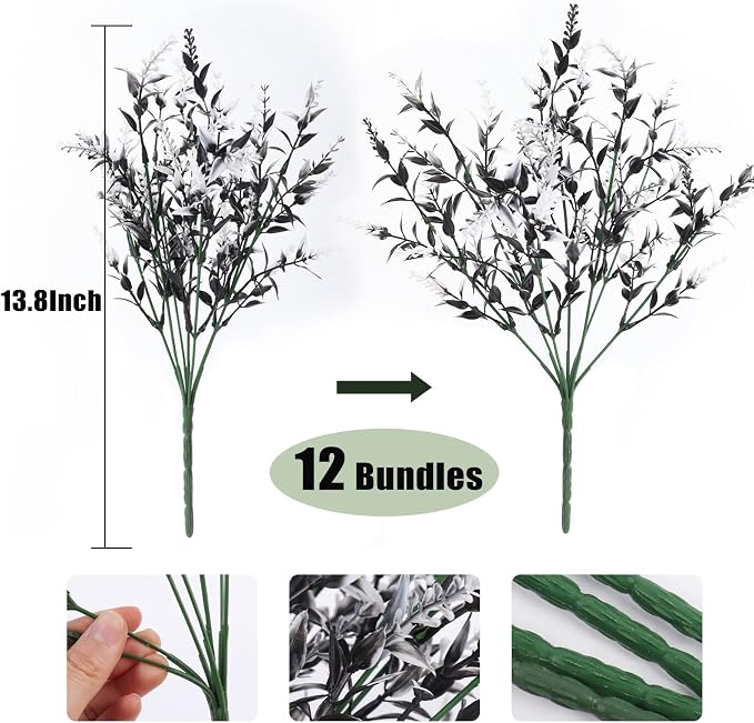 Artificial Plants Spring Black Artificial Outdoor Flowers UV Flowers Outdoor Artificial Greenery for flower arrangements Indoor Outside Hanging Plants Garden Porch Window Home Farmhouse Décor(B+W)