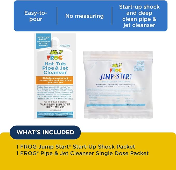 FROG Jump Start and Pipe & Jet Cleanser for Hot Tubs - Start-Up Chlorine Shock and Single Dose Deep Clean Purge Cleaner - Hot Tub Set Up & Treatment - 1 Pack