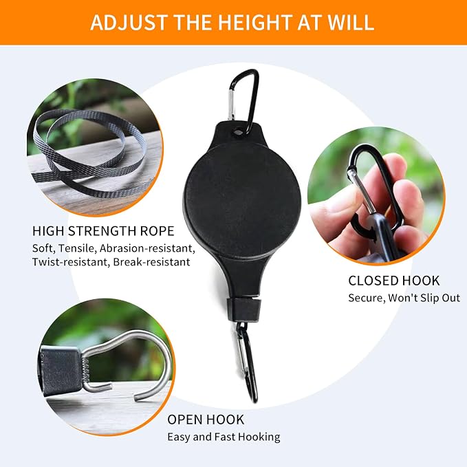 5PCS Retractable Garden Plant Hanger, Upgraded Pulley for Hanging Plants, Easy Lift Lower, Suitable for Flower Pots, Bird Feeders Outdoor (Black-5PCS)