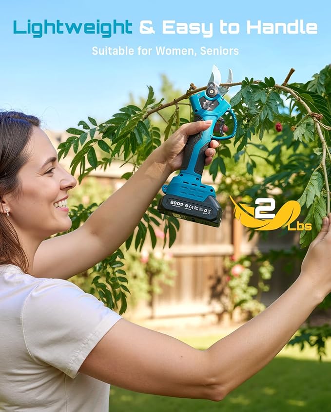 SEESII Electric Pruning Shears for Garden: 1.4" Cutting Cordless Power Pruner, 2 * 2000mAh Batteries, Brushless Motor, Extra SK5 Blade, 2 Modes Battery Powered Branch Cutter for Tree Trimming