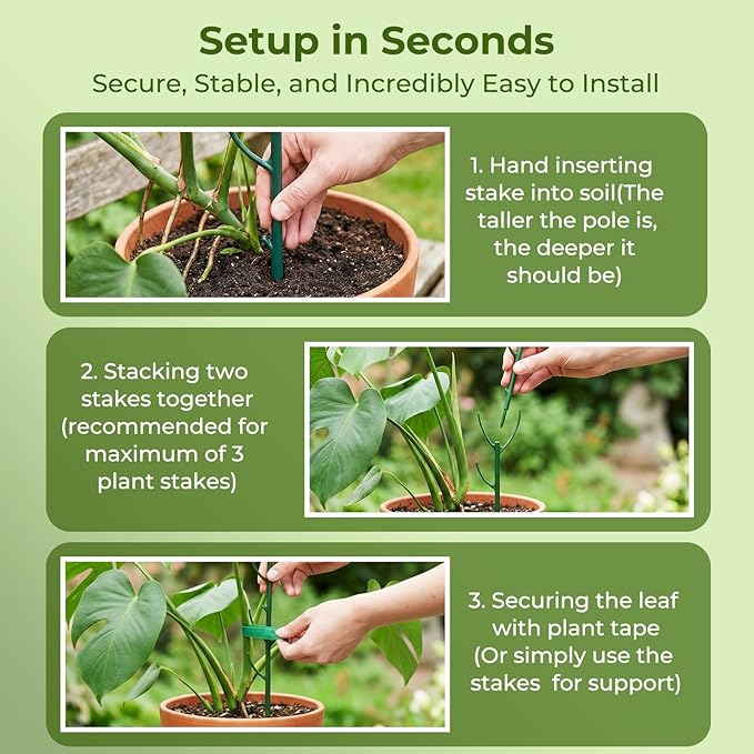 Monstera Plant Support Stakes Indoor - 20 Pack Stackable Garden Trellis for Potted Climbing Pothos Support - Durable All-in-One Tall Plant Sticks Pole for Modern Home Gardening (20 Pack)
