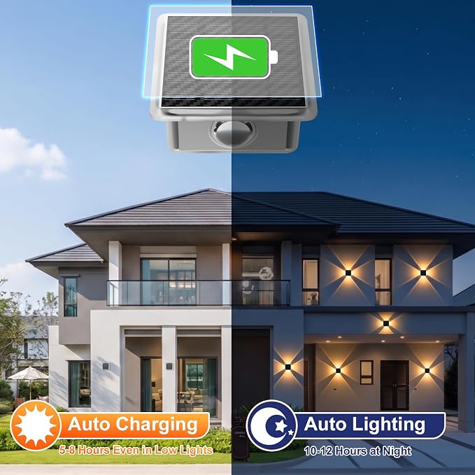 AUDLES Solar Wall Lights Outdoor Waterproof, 4-Sided Glow Solar Fence Lights, 3000K 4000K 6000K 3 Color Temperature Solar Wall Sconce for Garden Patio House Porch Poolside Decor-8 Pack