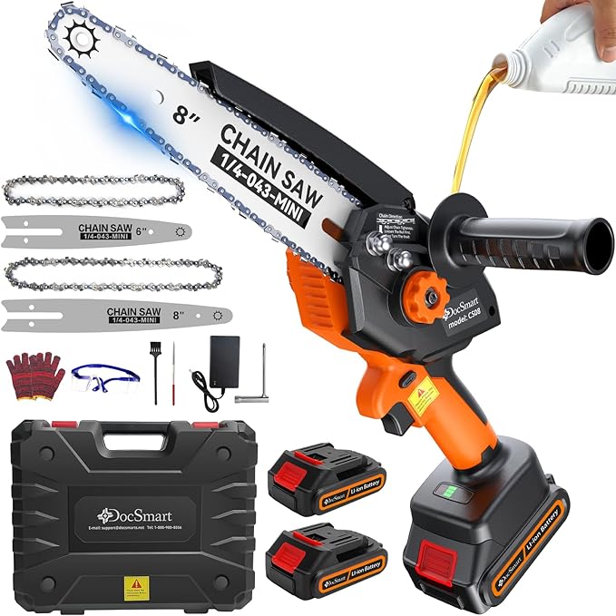 Electric Mini Chainsaw for Pruning Small Trees, Brushless 8 inch & 6 inch Portable Hand Saw with 2 Rechargeable Batteries, 1000W Handheld Chain Saw for Wood Cutting, Gardening Gifts for Mother’s Day