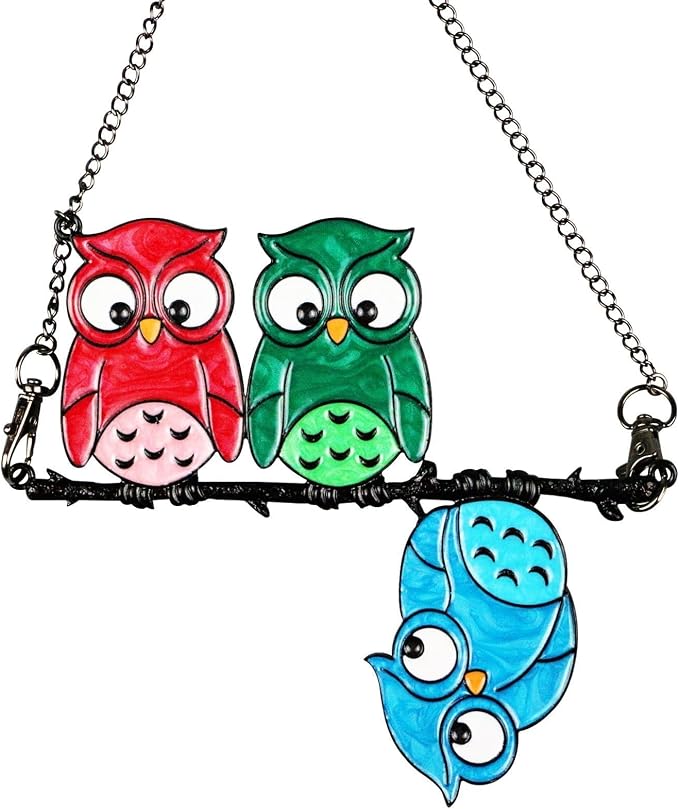 Stained Glass Sun Catcher Owl - Window Decor, Bird Light Trap