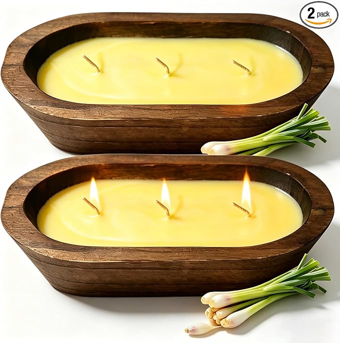 STRN Citronella Candles Bowl Summer Outdoor & Indoor - Large Soy Wax Scented Candles with Wooden Bowl, 2 Packs (35 OZ) for Garden Patio Yard Home Camping Backyard, Burning Time 30 Hours