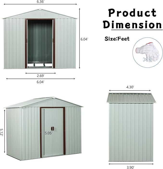 6FT x 5FT Outdoor Storage Shed, Heavy Duty Galvanized Steel Garden Shed with Sliding Lockable Doors, Punched Vents & Foundation Kit, Weather Resistant Metal Tool Shed for Backyard, White
