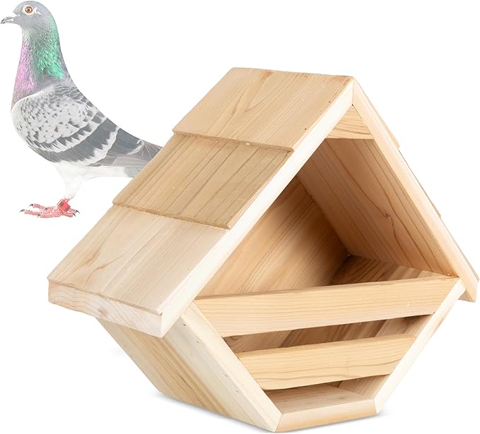Cedar Mourning Dove Nesting Box - Dove Bird House for Outside Nesting, Outdoor Natural Rough Cut Cedar Bird House w/Natural Shingles (Style 2)