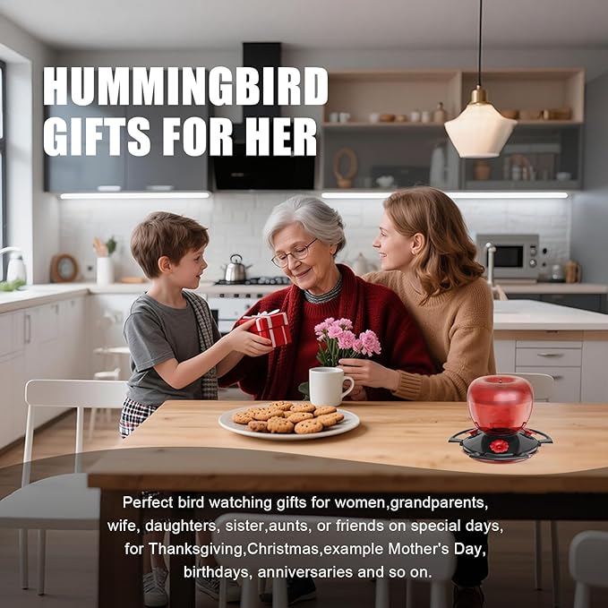 Hummingbird Feeders for Outdoors with Ant Moat, 10 oz Hanging Nectar Feeder, Decorative Light-Reflective Design, Leak-Resistant, Easy to Fill & Clean