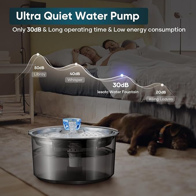 lesotc Dog Water Fountain for Large Dogs/Cats, 2.6 Gallon Pet Water Fountain Cat Water Fountain 10L Dog Water Bowl Dispenser with Stainless Steel Filtered Drinking Bowl for Dogs & Cats & Multiple Pets