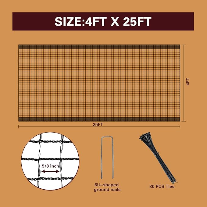 Plastic Mesh Fence Deer Fencing 4x25ft,Reinforced Edges,55gsm Heavy Duty Temporary Fence,Ideal for Garden Netting,Animal Barrier,Safety Netting, Fruit Plant Protection, Black