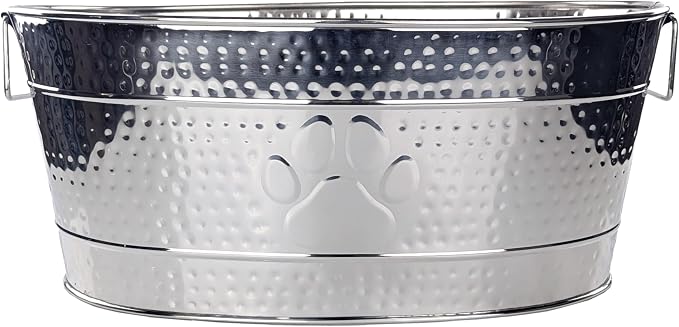 BREKX 25-Quart Tub for Firewood Storage Rack Log Holder - Heavy-Duty Portable Galvanized Tub with Handles for Indoor/Outdoor (Silver)