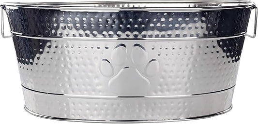 BREKX 25-Quart Tub for Firewood Storage Rack Log Holder - Heavy-Duty Portable Galvanized Tub with Handles for Indoor/Outdoor (Silver)