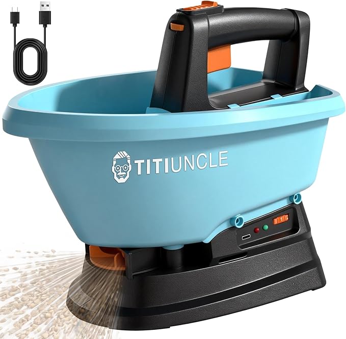 3L Electric Seed Spreader Handheld for Lawns, 7.2V Battery Powered 135° Fertilizer/Grass Seed/Salt/Ice Melt Spreader Cordless Rechargeable, Large Capacity for 6400 Sq.Ft, 7 Settings/5 Angles Adjust