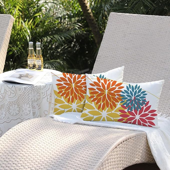 DFXSZ Outdoor Pillow Covers 12x20 Inch Set of 2 Orange Yellow Red Flower Decorative Waterproof Fall Summer Outdoor Pillow Covers for Patio Funiture Garden Couch 168G12