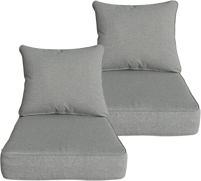 Goodgoods 24 x 24 inch Outdoor Patio Deep Seat Cushions Set of 2, Fade-Resistant & Water-Resistant Outdoor Furniture Chair Cushions with 30D High-Resilience Foam for Sofa Chair, Light Gray
