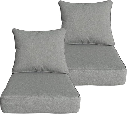 Goodgoods 22 x 24 Outdoor Patio Deep Seat Cushions Set of 2, Fade-Resistant & Water-Resistant Outdoor Furniture Chair Cushions with 30D High-Resilience Foam for Sofa Chair, Light Gray