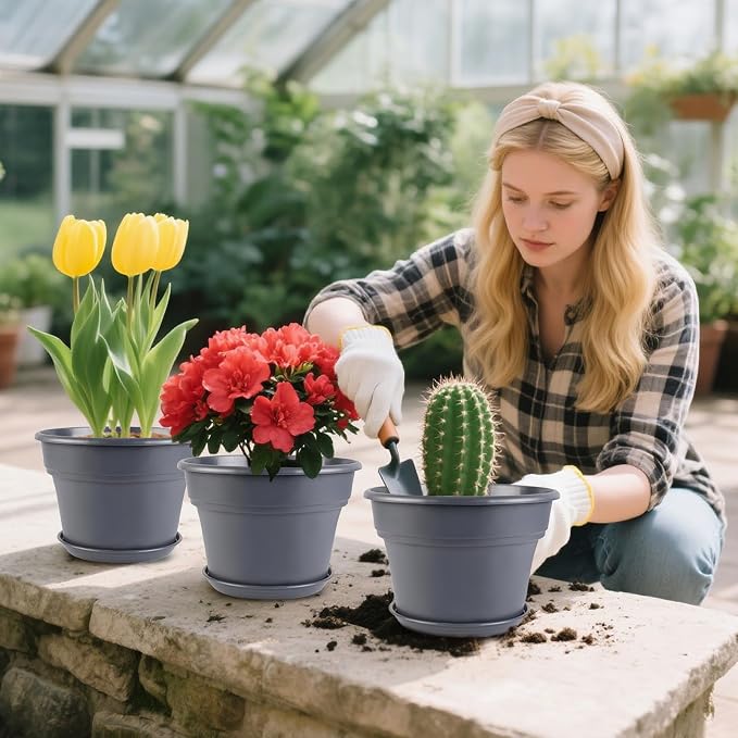 Myfeegoin 16-inch-Plant-Pots, 4 Pack Large Planters for Outdoor Plants, Plastic Flower Pots Indoor with Drainage Holes & Trays, Classic Garden Pot Container for House