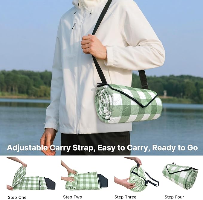 TigeJoy Small Picnic Blanket Waterproof 60x60, 5-Layer Thick Beach Blanket Sandproof, Gingham Picnic Blanket Outdoor Picnic Mat for Beach, Park, Grass, Travel, Hiking, Camping Essentials