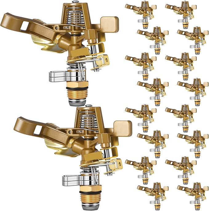 Ferraycle 18 Pieces 1/2 Inch Brass Impact Sprinkler Head with Nozzles Heavy Duty Adjustable 0-360 Degrees Impulse Sprinkler Head Lawn Watering for Yard Irrigation