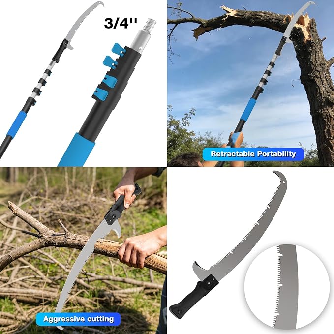 Manual Pole Saw for Tree Trimming, 18FT Reach Telescoping Extension Pole Tree Pruner with 24" Blade, Hand Pole Saw for Cutting High Branches, Detachable Pruning Saw for Garden Yard Maintenance