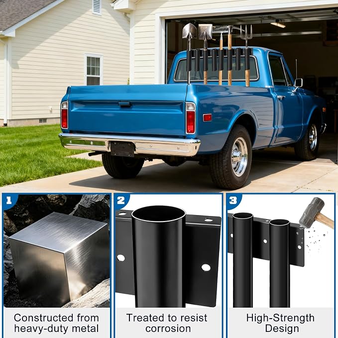Shovel Holder for Truck, Heavy Duty 8-Hole Metal Shovel Storage Rack with Bolt-On Holes, Black Truck Box Tool Mount Rack Shovel Holder for Trimmers, Rakes, Hoes, Landscape Hand Tools Bed Mount