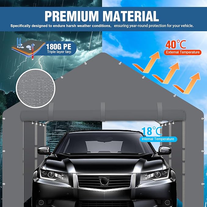Canopy Sidewalls for 10x20x9.35FT Carport with Ball Bungee Cords, Shelter Logic Replacement Covers Canopy Walls for Car Tent Garage(Sidewalls Only) (Grey)