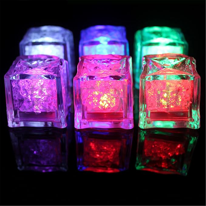 Light Up Ice Cubes, 48 Pack MultiColor Waterproof LED Ice Cubes Flashing Glow in The Dark LED Light up Ice Cubes for Drinks Bar Club Party Wine Wedding Decoration